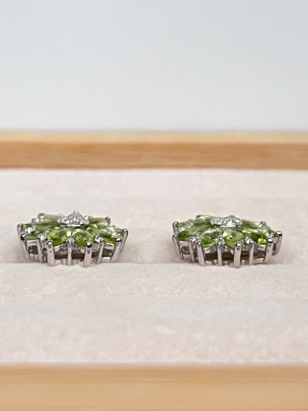 E094 | Peridot & White Topaz Floral Studs - Picture 2 of 6